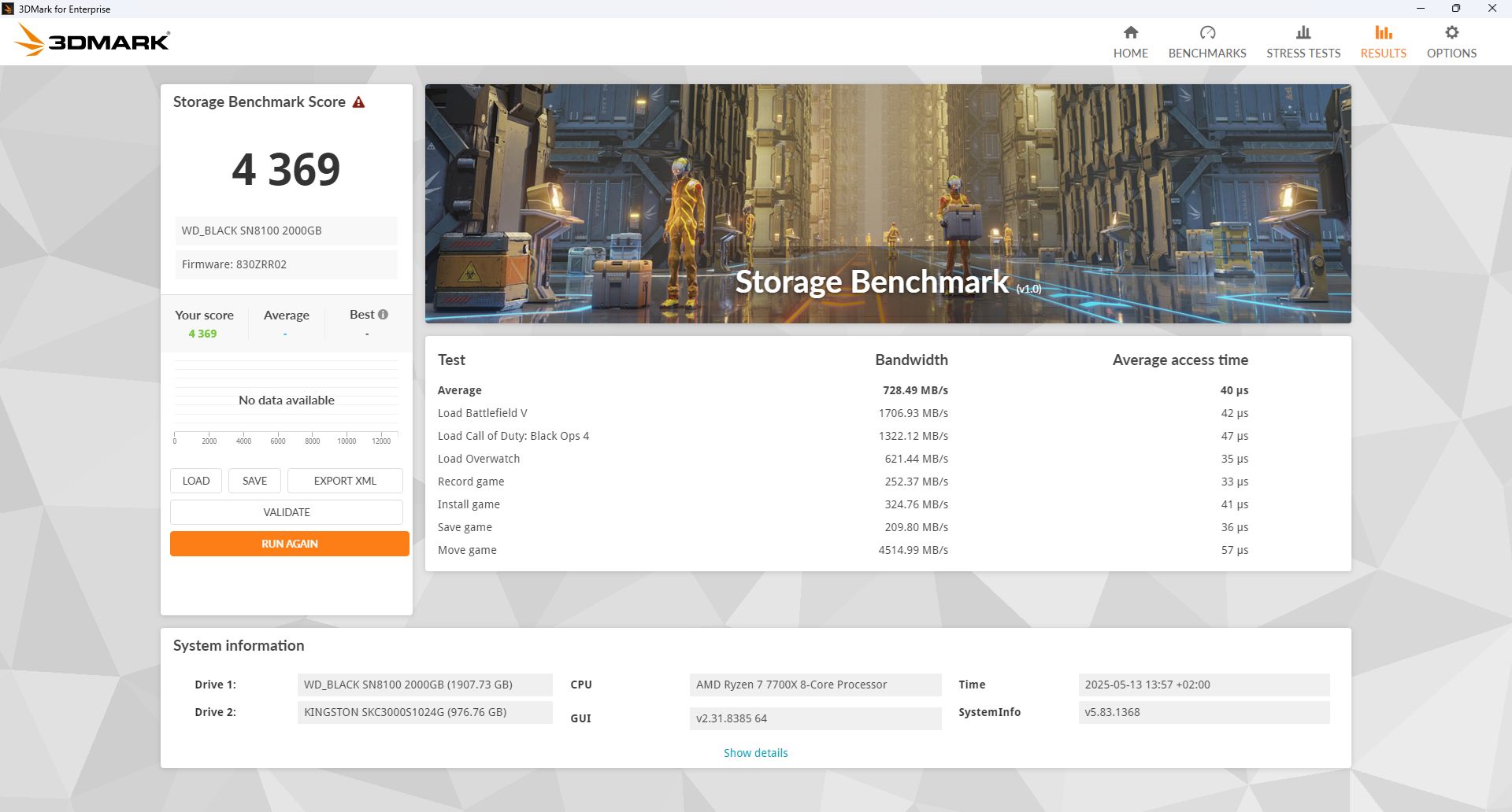 WD Black SN8100 2 TB - 3DMark Storage Test