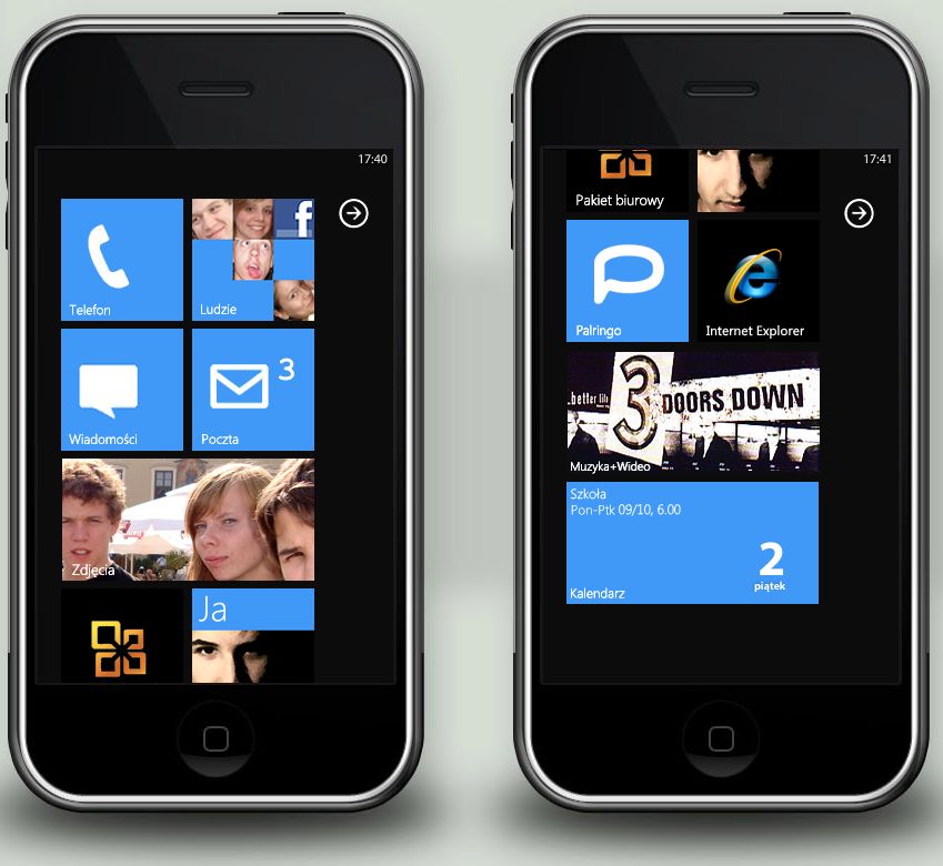 Interfejs z Windows Phone 7 w iPhonie