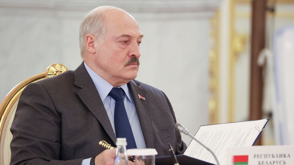 MOSCOW, RUSSIA – MAY 16, 2022: Belarusian President Alexander Lukashenko is seen during a signing session at a summit meeting of the leaders of CSTO member states in the Kremlin. The summit marks the 30th anniversary of signing the Collective Secutiry Treaty and the 20th anniversary of the establishment of the CSTO as a military alliance. Anton Novoderezhkin/TASS
