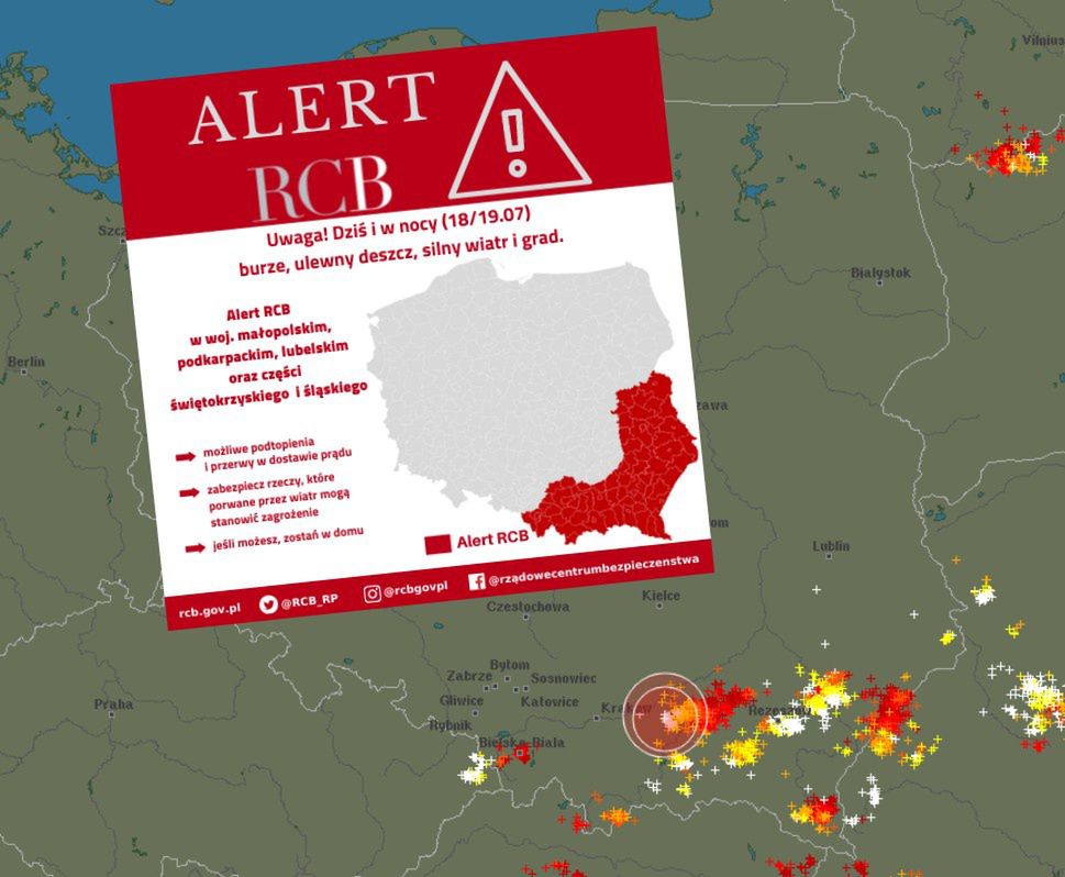 Czerwone alerty IMGW. Ostrzeżenie RCB dla południowo-wschodnich województw 