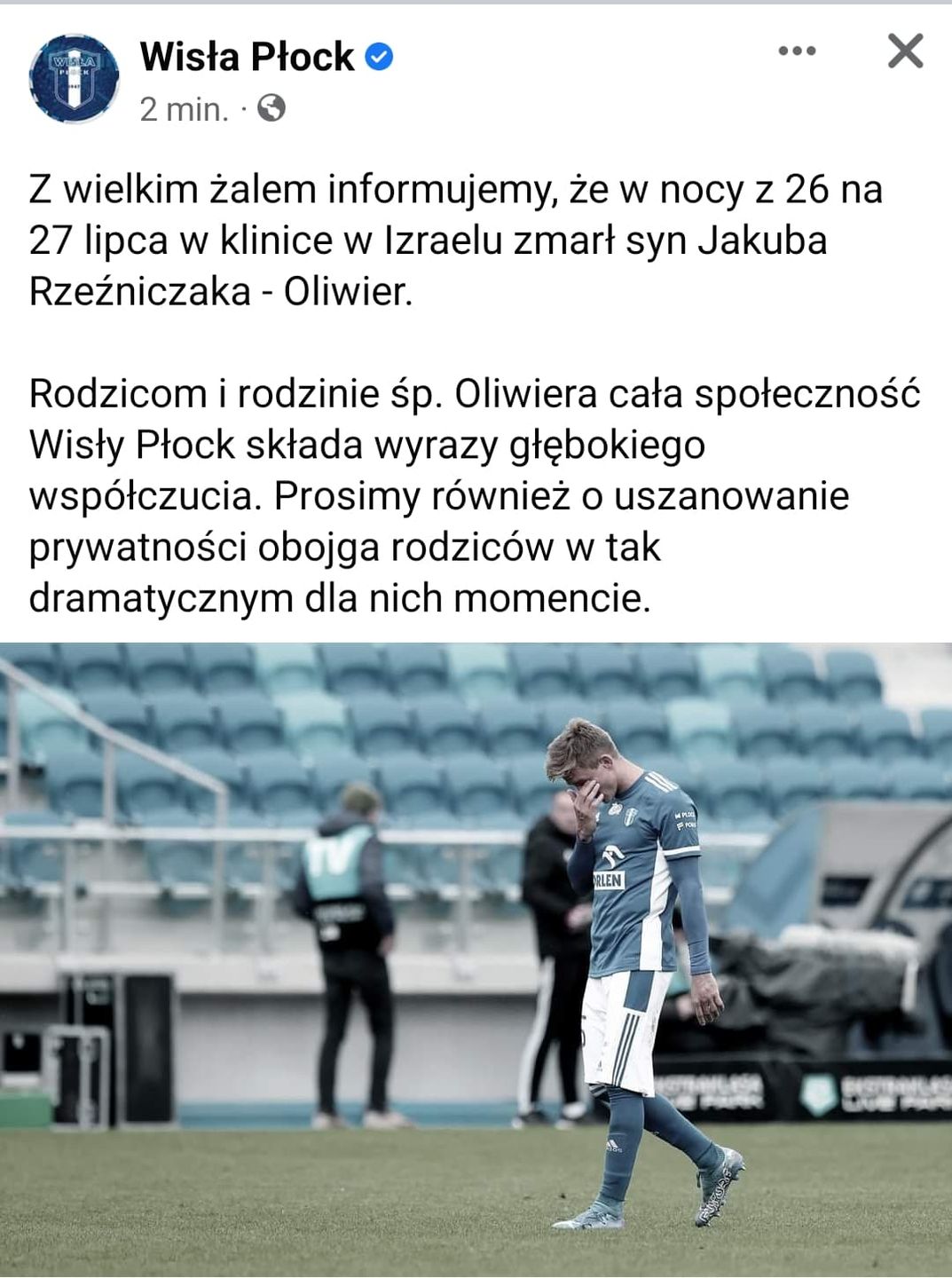 Nie żyje Oliwier, syn Magdaleny Stępień i Jakuba Rzeźniczaka. Wisła Płock składa kondolencje