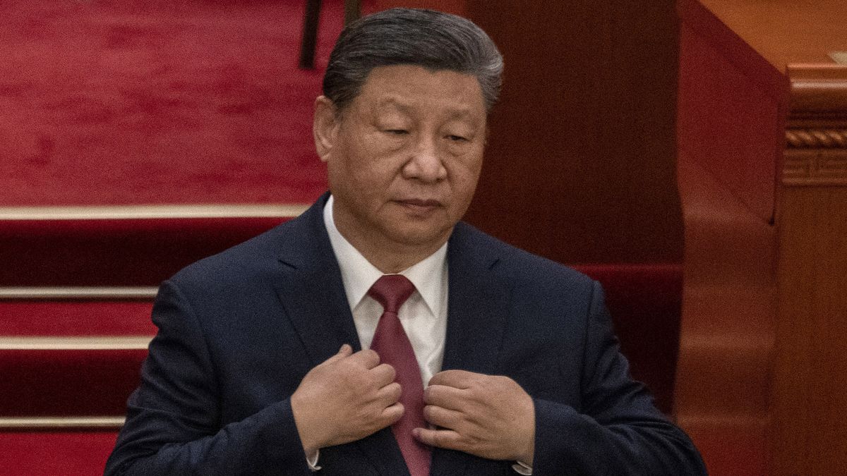 BEIJING, CHINA - MARCH 10: Chinese President Xi Jinping adjusts his jacket during the closing session of the Chinese People's Political Consultative Conference, or CPPCC, at the Great Hall of the People on March 10, 2025 in Beijing, China. China's annual political gathering known as the Two Sessions convene leaders and lawmakers to set the government's agenda for domestic economic and social development for the year. (Photo by Kevin Frayer/Getty Images)