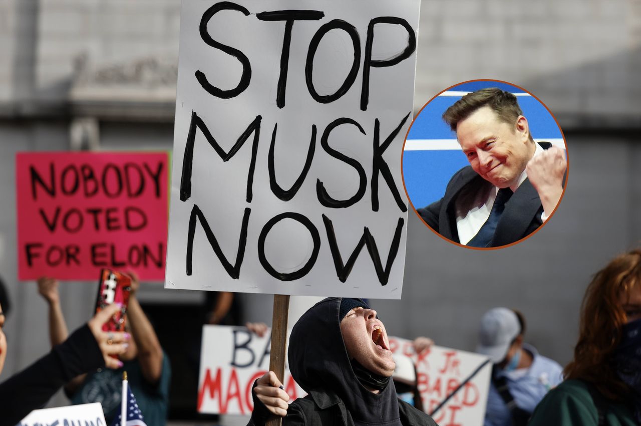 Rally and demonstration against Elon Musk in front of the American Office of Personnel Management in Washington on February 3, 2025.