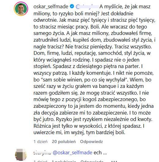 Oskar Wojciechowski wdał się w dyskusję z internautką
