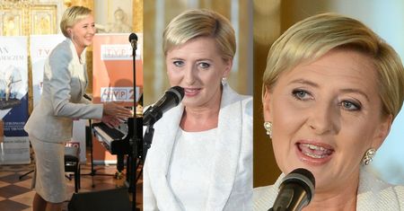 Uśmiechnięta Agata Duda w bieli przemawia na dobroczynnej gali (ZDJĘCIA)