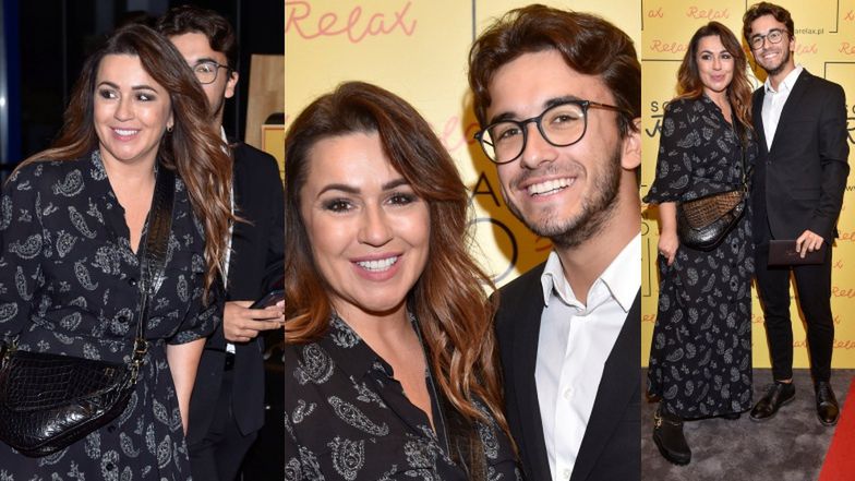 Beata Tadla z synem na ściance