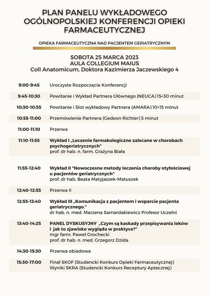 Plan Ogólnopolskiej Konferencji Opieki Farmaceutycznej