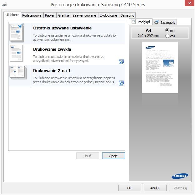 Samsung Xpress SL-C410W właściwości drukarki 1