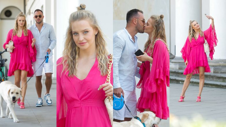 Karolina Pisarek spaceruje po Warszawie z mężem i psem