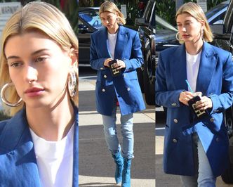 Smutna Hailey Baldwin spaceruje w marynarce za 4 tysiące