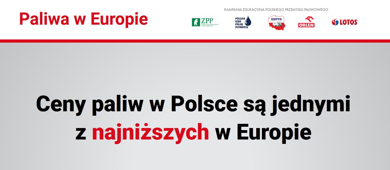 "Ceny paliw w Polsce są jednymi z najniższych w Europie" - takim nagłówkiem raczeni są internauci, którzy trafią na stronę paliwaweuropie.pl. 