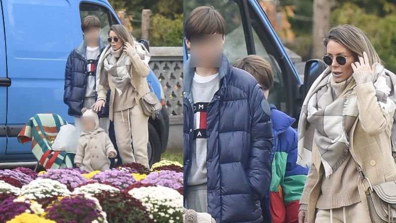 Małgorzata Rozenek z synami na cmentarzu