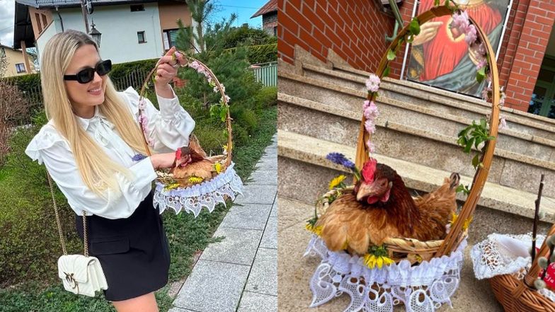 Gosia Andrzejewicz pomaszerowała do kościoła z kurą 