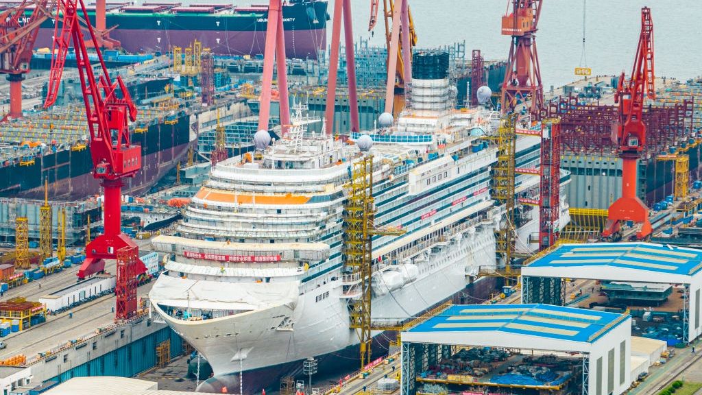 The First Large Cruise Ship Produced in China
SHANGHAI, CHINA - MARCH 31, 2023 - The first large cruise ship produced in China enters the final stage of equipment installation and system commissioning, in Shanghai, China, March 31, 2023. 2023 is a decisive year for China State Shipbuilding Corporation's "Project No. 1" -- the first domestically produced large cruise ship. The first large-scale cruise ship in China has a gross tonnage of about 135,500, a total length of 323.6 meters and a width of 37.2 meters. It has 2,125 rooms and can accommodate 5,246 passengers at most. It has a huge superstructure up to 16 floors for living and entertainment. It has a large performing arts center, large restaurants, specialty restaurants, various bars, cafes, shopping plaza, art corridor, children's center, SPA, water park and other colorful leisure and entertainment facilities. (Photo credit should read CFOTO/Future Publishing via Getty Images)
Future Publishing
china, cruise