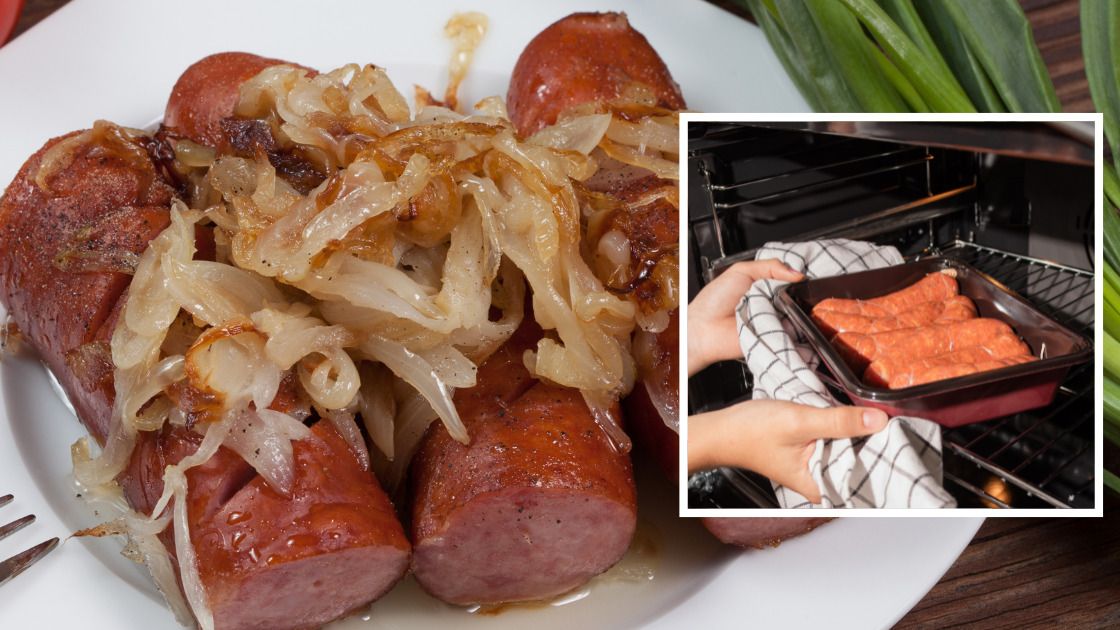 Kiełbasa pieczona z cebulą