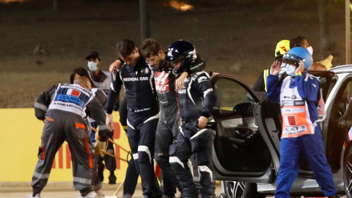 Romain Grosjean po wypadku