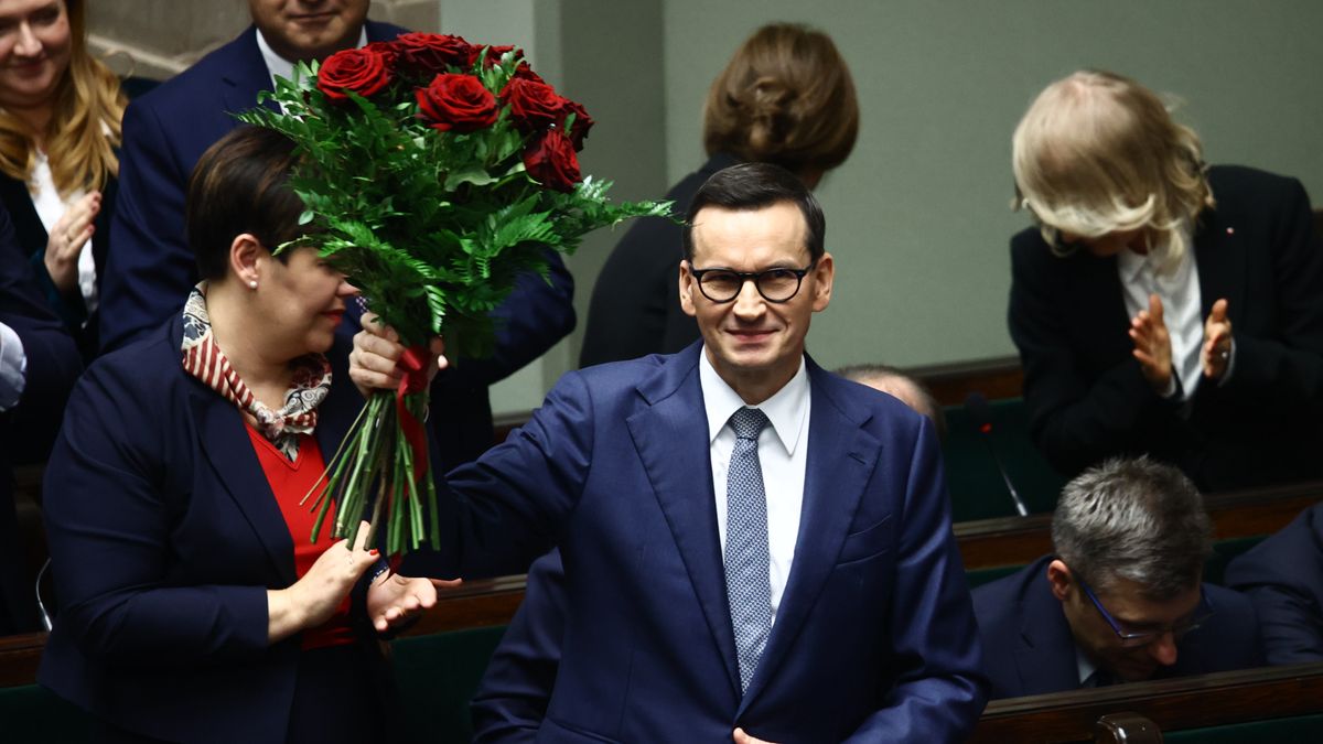 WARSAW, POLAND - DECEMBER 11: Prime Minister Mateusz Morawiecki is seen during the Parliament session in Warsaw, Poland on December 11, 2023. Polish President Andrzej Duda entrusted the formation of the government to the current Prime Minister Mateusz Morawiecki but his motion for a vote of confidence is expected to be rejected due to the lack of a majority. The majority of Parliament is planning to vote for Donald Tusk as the new Prime Minister later today. (Photo by Jakub Porzycki/Anadolu via Getty Images)