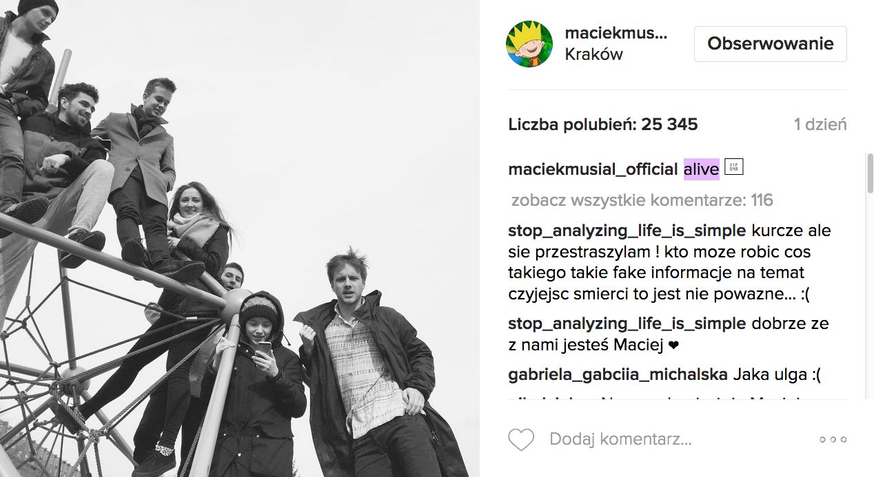 Maciej Musiał nie żyje? Komentarz aktora