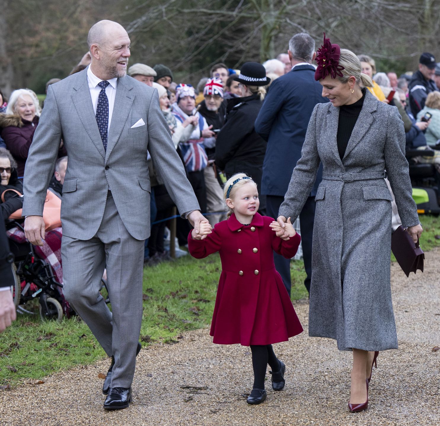King Charles III Celebrates First Christmas As Monarch With Royal FamilySANDRINGHAM, NORFOLK - DECEMBER 25: Zara Tindall and Mike Tindall with Lena Tindall attend the Christmas Day service at St Mary Magdalene Church on December 25, 2022 in Sandringham, Norfolk. King Charles III ascended to the throne on September 8, 2022, with his coronation set for May 6, 2023. (Photo by Mark Cuthbert/UK Press via Getty Images)Mark Cuthbertbestof, topix