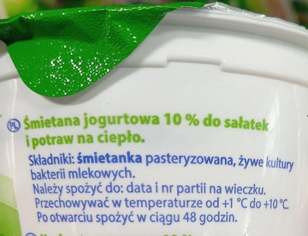 Przykładowy skład śmietany 10 proc.