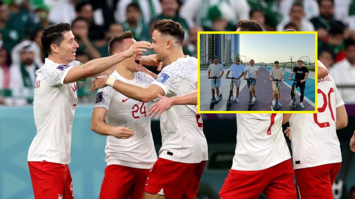 Reprezentacja Polski ciesząca się z gola w meczu MŚ 2022 z Arabią Saudyjską/Na małym foto: dzień wolny kadriwczów