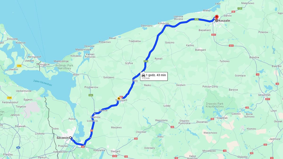 Przykładowa trasa w Google Maps