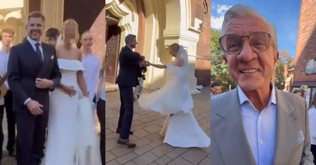 Rozanielony Zygmunt Chajzer zaśpiewał nowożeńcom pod kościołem "All You Need Is Love". W tle odezwała się żona Filipa: "Chodź, TATO" (WIDEO)