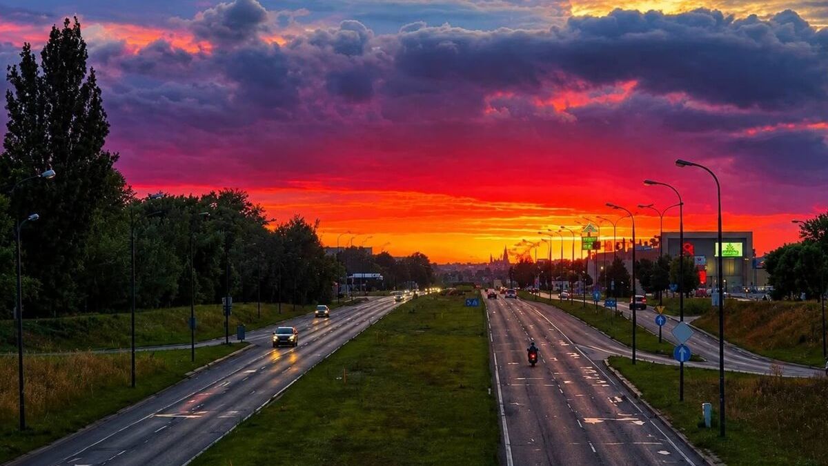 Widowiskowy zachód słońca nad Lublinem