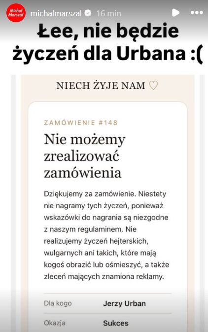 Wpis Michała Marszała na Instagramie