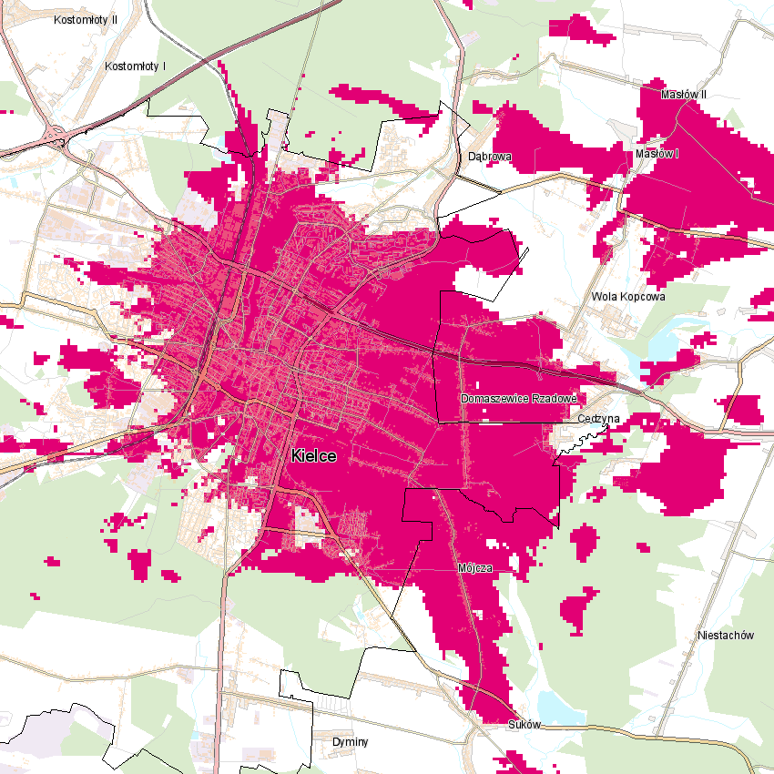 Zasięg 5G w Kielcach, fot. T-Mobile.