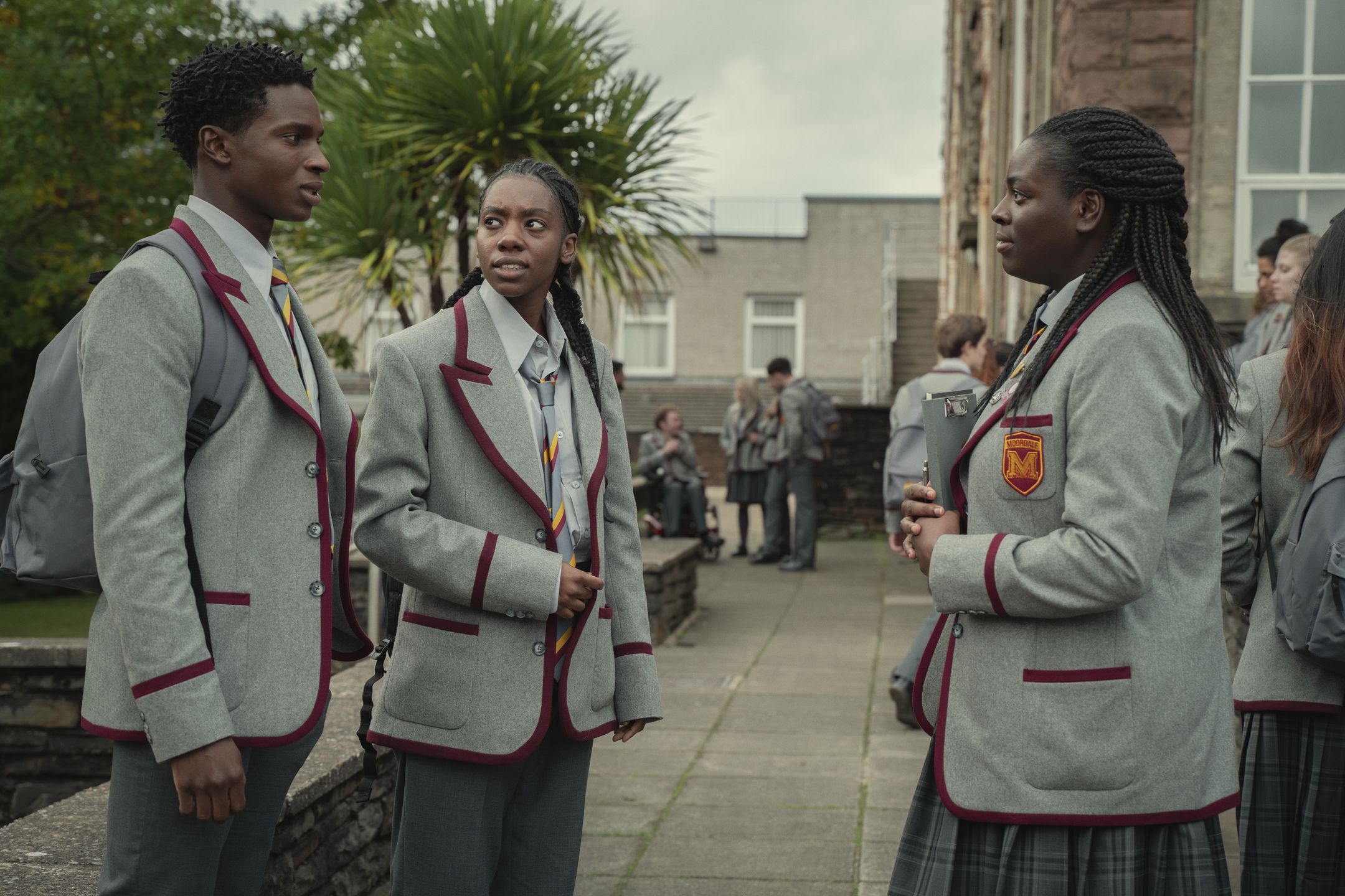 Sex Education Season 3.  Kedar Williams Stirling as Jackson Marchetti, Dua Saleh as Cal in Episode 3 of Sex Education Season 3. Cr. Sam Taylor/NETFLIX © 2020Sam Taylor/Netflix303