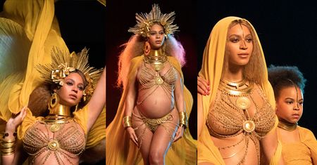 Ciężarna Beyonce w złotym bikini i z aureolą (ZDJĘCIA)