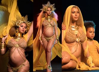 Ciężarna Beyonce w złotym bikini i z aureolą (ZDJĘCIA)