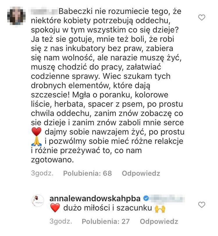 Anna Lewandowska tłumaczy, czemu nie wspiera protestujących