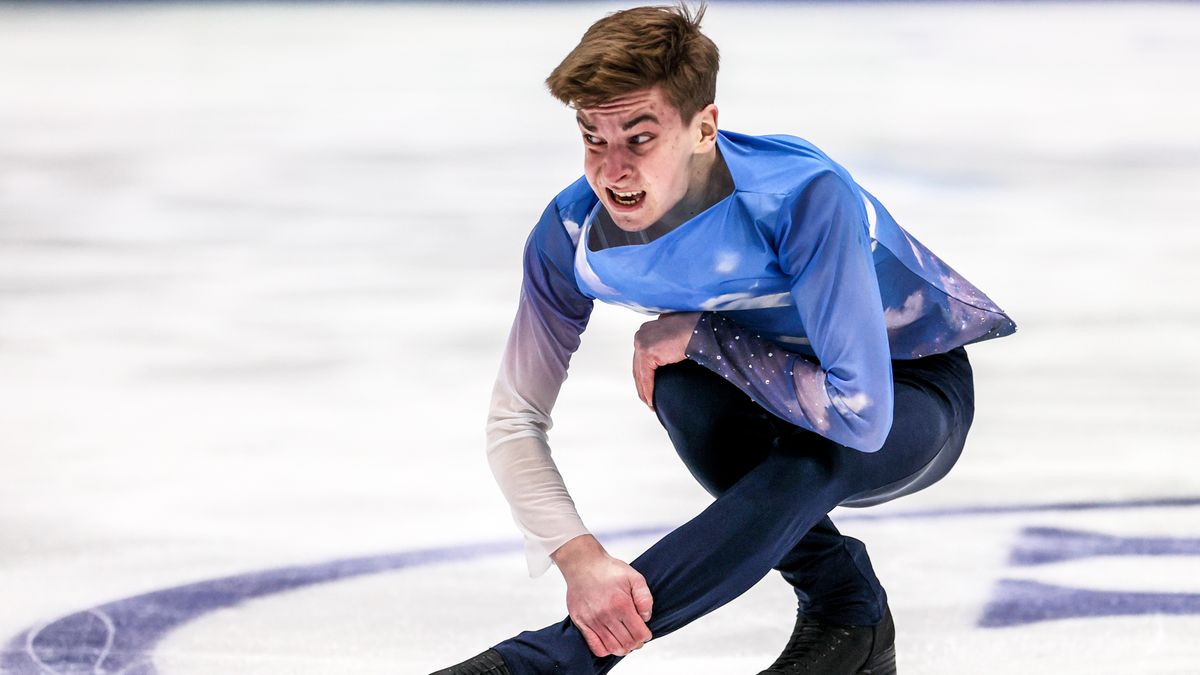 TALLINN, ESTONIA  JANUARY 14, 2022: Ukraine's Ivan Shmuratko performs during the men's free skating event at the 2022 ISU European Figure Skating Championships at the Tondiraba Ice Hall. Sergei Bobylev/TASS (Photo by Sergei Bobylev\TASS via Getty Images)