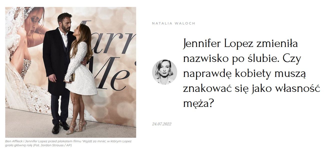 Nagłówek artykułu o Jennifer Lopez
