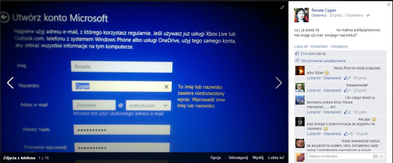 Windows 8 i nazwisko cygan