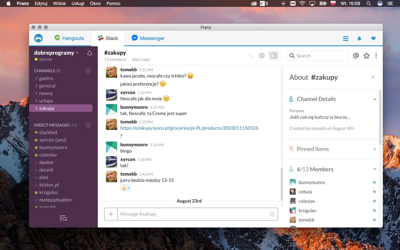 Franz świetnie działa ze Slackiem