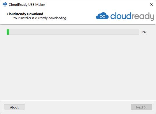 Instalator CloudReady na Windows 10 pobiera Chrome OS-a