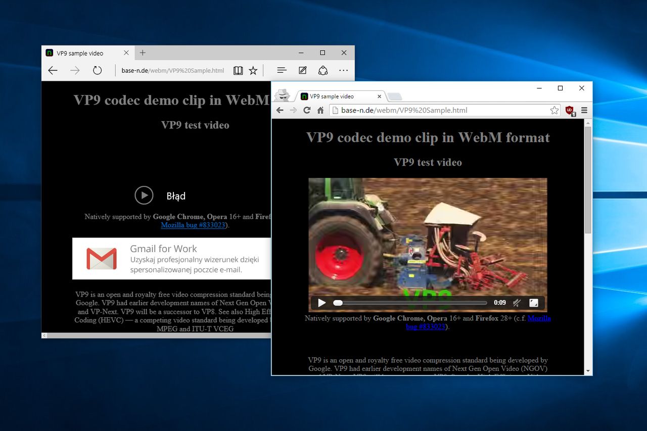 Obecnie Edge nie radzi sobie z obsługą VP9