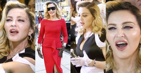 Podekscytowana Madonna z otwartymi ustami demonstruje możliwości swoich kosmetyków (ZDJĘCIA)