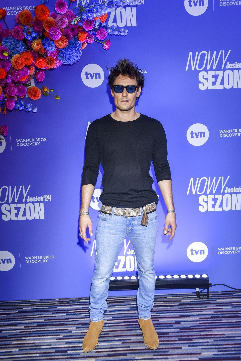 Bartosz Gelner, partner Magdaleny Cieleckiej, w trakcie promocji jesiennej ramówki TVN. Rok 2024