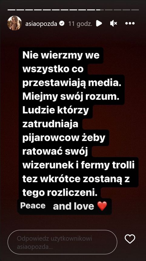 Wymowny wpis Joanny Opozdy 