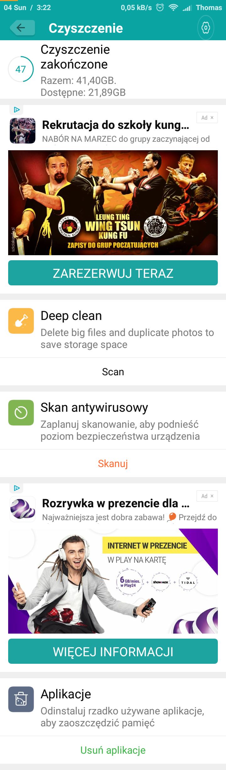 Reklamy w MIUI - w programie do oczyszczania plików.