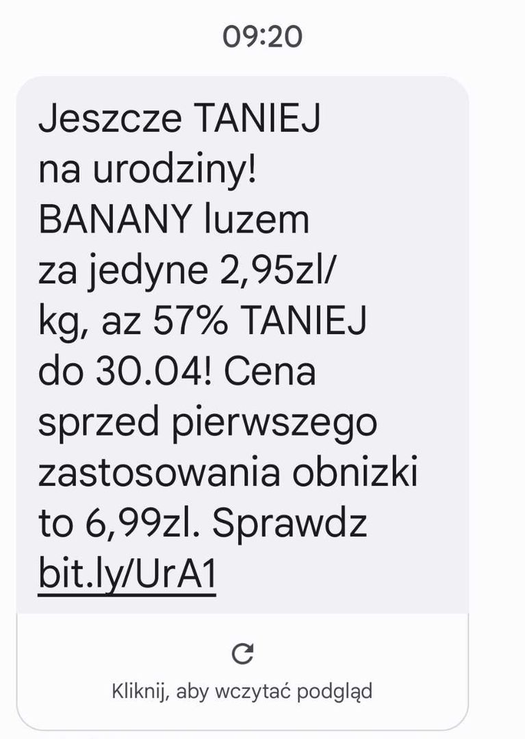 SMS od sieci Auchan