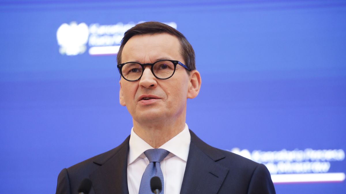 Warszawa, 28.02.2023. Premier Mateusz Morawiecki podczas konferencji prasowej w Kancelarii Prezesa Rady Ministrów w Warszawie, 28 bm. (sko) PAP/Albert Zawada