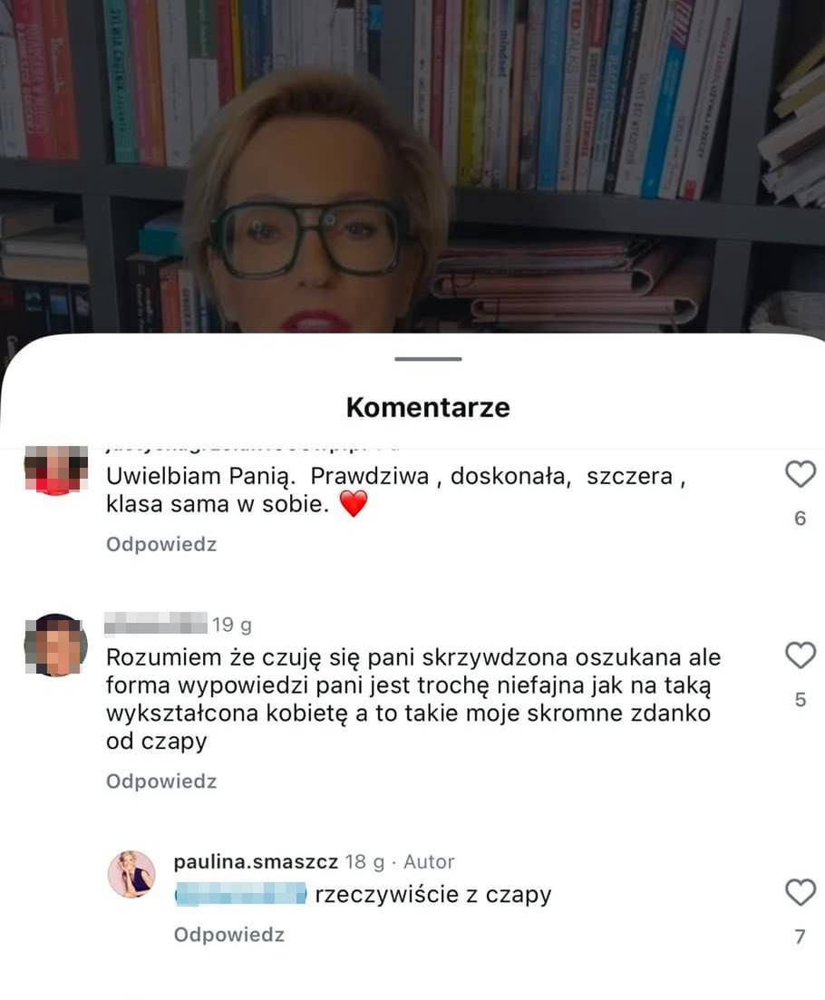 Paulina Smaszcz odpowiada na uwagę internautki 