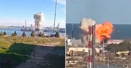Moment ataku na rosyjską flotę. Strzały i eksplozje w porcie