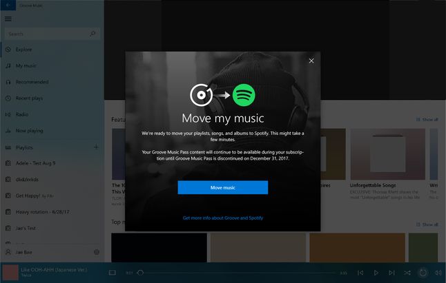 Jeszcze w tym tygodniu w kompilacjach testowych Windowsa 10 pojawi się nowa wersja Groove, która pozwoli na eksport list do Spotify.