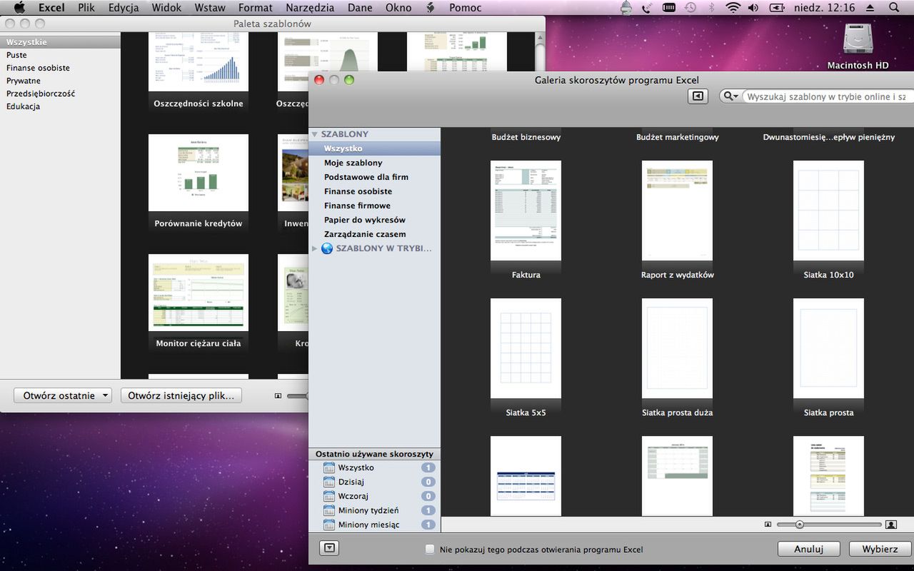 Szablony Numbers są nastawione na wygląd, szablony Excela na obliczenia